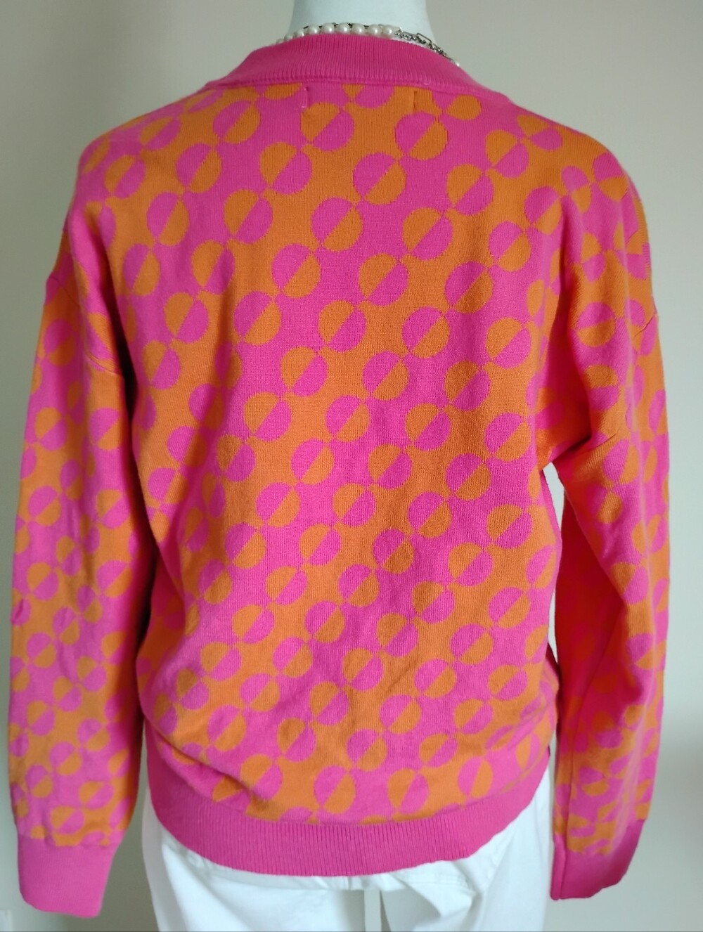 Cherie Collette Graphic Print Pink Orange Crewneck Sweater Dopamine Size Large - Picture 7 of 12